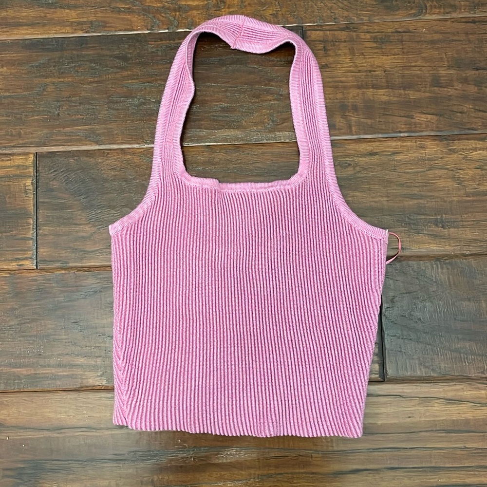 GB Halter Ribbed Pink Crop Top